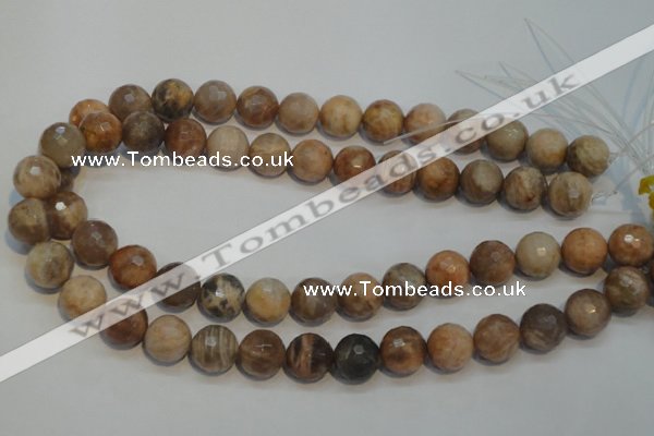 CCS314 15.5 inches 14mm faceted round natural sunstone beads