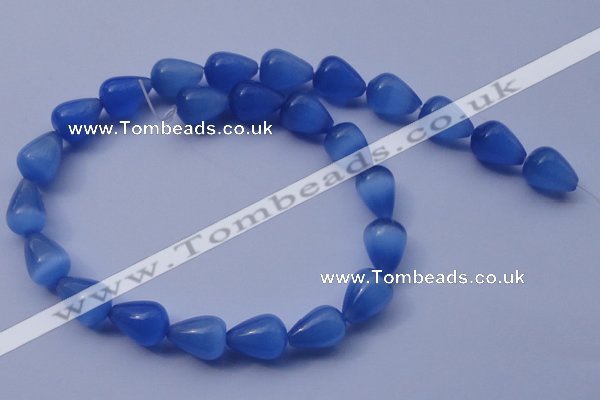 CCT21 14 inches 10*14mm teardrop ink blue cats eye beads wholesale