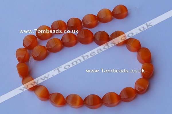 CCT27 14 inches 10*14mm twisted orange red cats eye beads wholesale