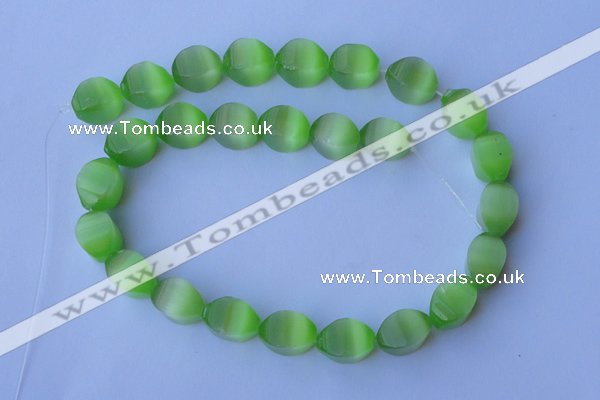 CCT28 14 inches 10*14mm twisted light green cats eye beads wholesale