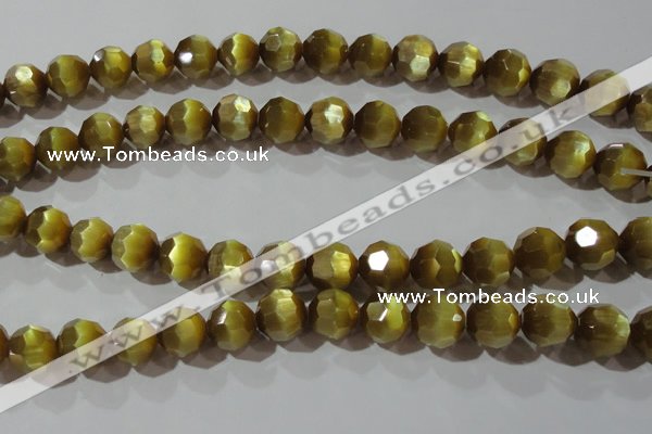 CCT394 15 inches 10mm faceted round cats eye beads wholesale