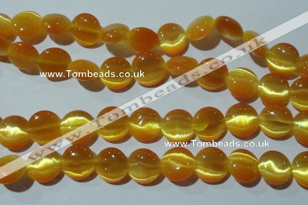 CCT542 15 inches 12mm flat round cats eye beads wholesale