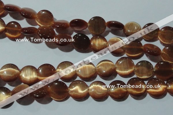 CCT544 15 inches 12mm flat round cats eye beads wholesale