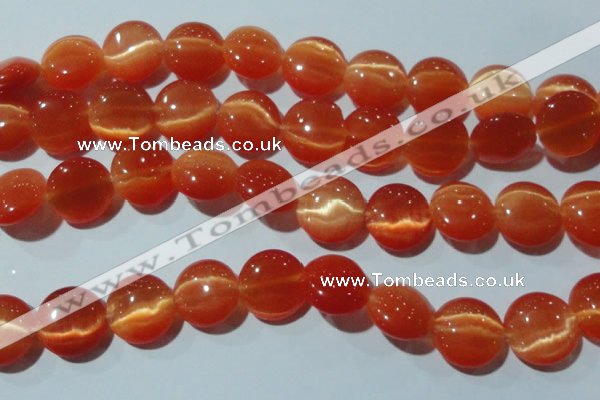 CCT546 15 inches 12mm flat round cats eye beads wholesale