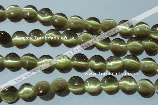 CCT547 15 inches 12mm flat round cats eye beads wholesale