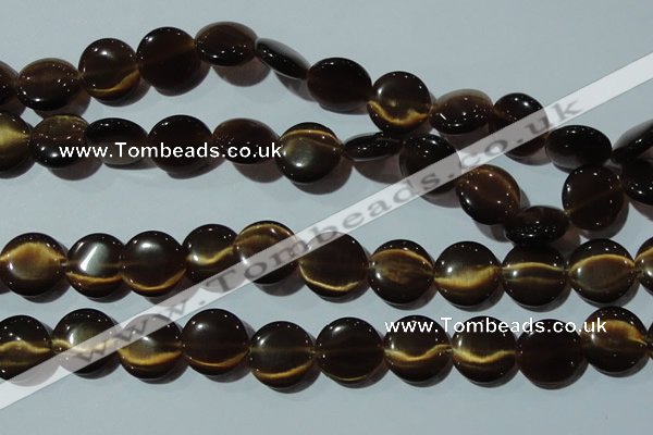 CCT548 15 inches 12mm flat round cats eye beads wholesale