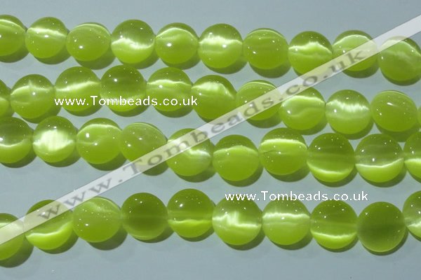 CCT549 15 inches 12mm flat round cats eye beads wholesale