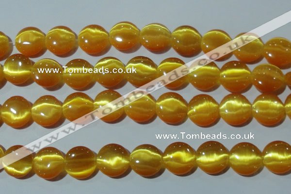 CCT571 15 inches 14mm flat round cats eye beads wholesale