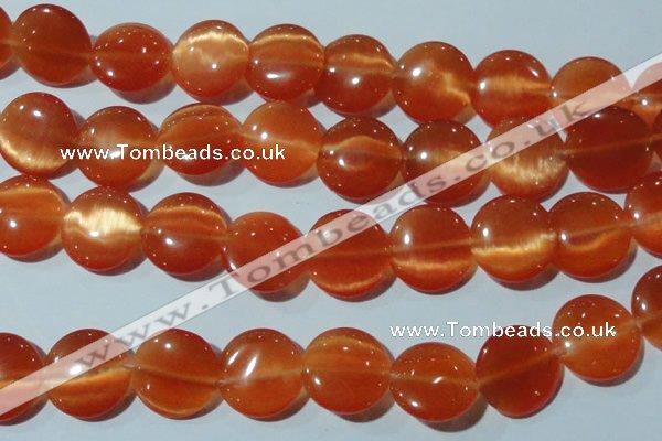 CCT572 15 inches 14mm flat round cats eye beads wholesale
