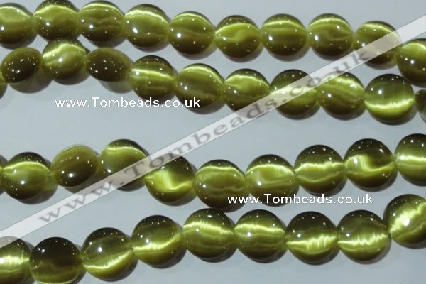 CCT573 15 inches 14mm flat round cats eye beads wholesale