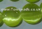 CCT574 15 inches 14mm flat round cats eye beads wholesale