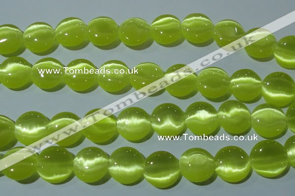 CCT574 15 inches 14mm flat round cats eye beads wholesale