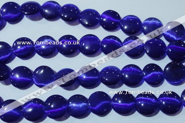 CCT580 15 inches 14mm flat round cats eye beads wholesale