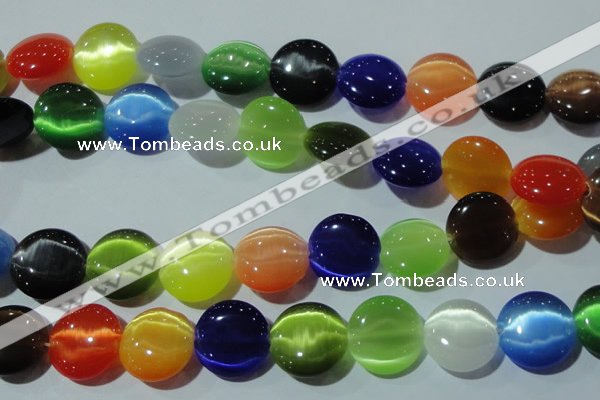 CCT581 15 inches 14mm flat round cats eye beads wholesale