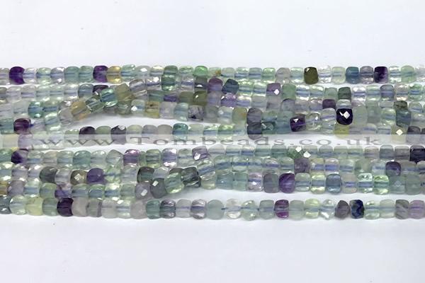 CCU1002 15 inches 4mm faceted cube fluorite beads