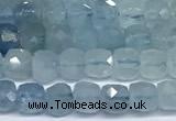 CCU1005 15 inches 4mm faceted cube aquamarine beads