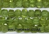 CCU1018 15 inches 4mm faceted cube olive quartz beads