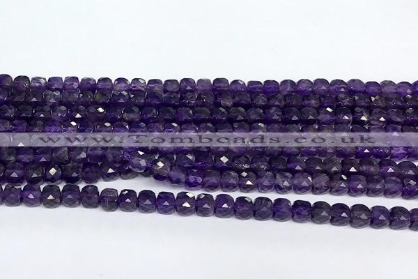 CCU1021 15 inches 4mm faceted cube amethyst beads