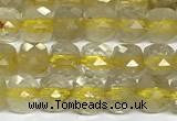 CCU1025 15 inches 4mm faceted cube golden rutilated quartz beads
