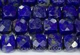 CCU1042 15 inches 6mm faceted cube lapis lazuli beads