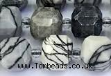 CCU1289 15 inches 9mm - 10mm faceted cube black water jasper beads