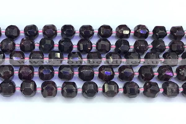 CCU1306 15 inches 9mm - 10mm faceted cube red garnet beads