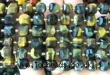 CCU1470 15 inches 8mm - 9mm faceted cube yellow & blue tiger eye beads