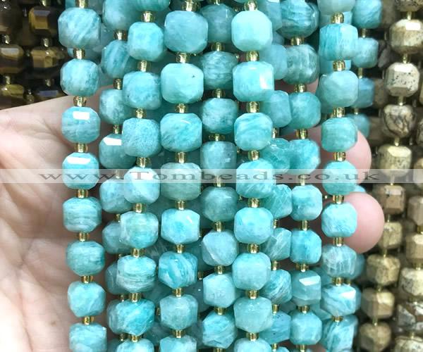 CCU1525 15 inches 8mm - 9mm faceted cube amazonite gemstone beads