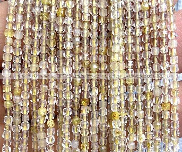 CCU1614 15 inches 2.5mm faceted cube golden rutilated quartz beads