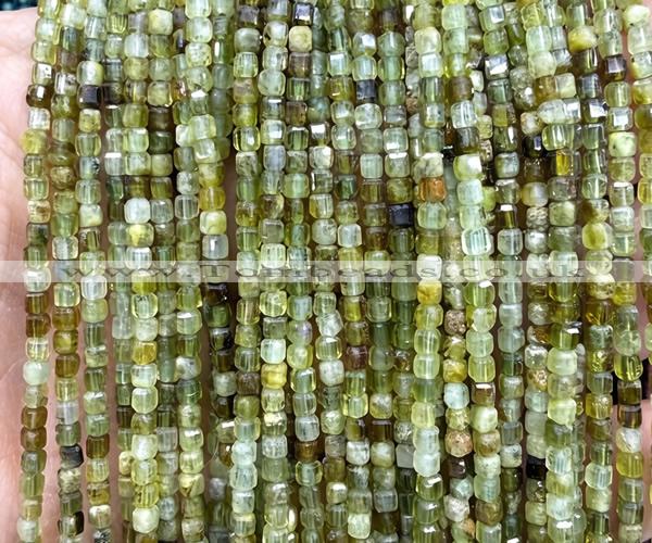 CCU1661 15 inches 2.5mm faceted cube green garnet beads