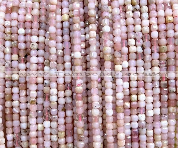 CCU1671 15 inches 2.5mm faceted cube natural pink opal beads
