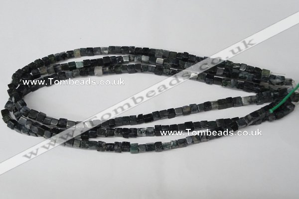 CCU17 15.5 inches 4*4mm cube moss agate beads wholesale