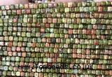 CCU1708 15 inches 2.5mm faceted cube unakite gemstone beads