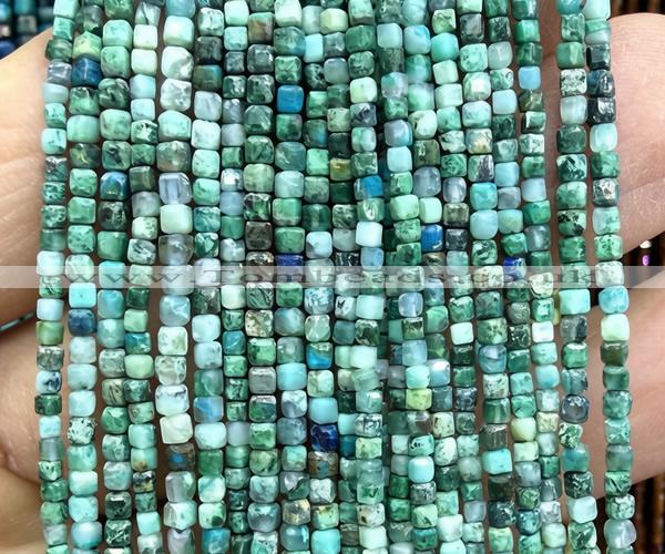 CCU1712 15 inches 2.5mm faceted cube chrysocolla gemstone beads