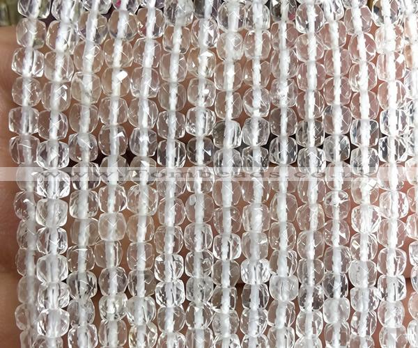 CCU1800 15 inches 4mm faceted cube white crystal beads