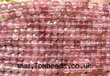 CCU1808 15 inches 4mm faceted cube strawberry quartz beads