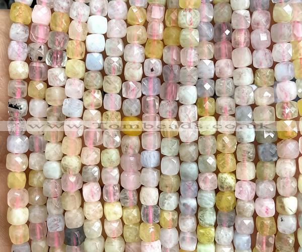 CCU1840 15 inches 4mm faceted cube morganite gemstone beads