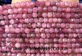 CCU1845 15 inches 4mm faceted cube pink tourmaline beads