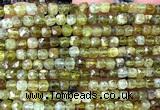 CCU1858 15 inches 4mm faceted cube green garnet gemstone beads