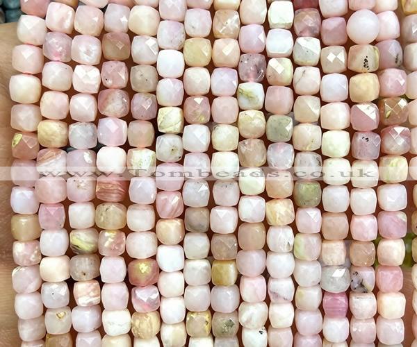 CCU1867 15 inches 4mm faceted cube pink opal gemstone beads