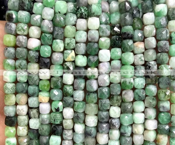 CCU1875 15 inches 4mm faceted cube emerald beads wholesale