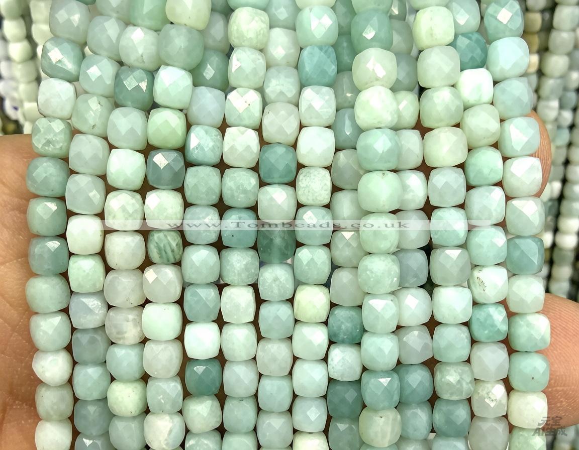 CCU1881 15 inches 4mm faceted cube amazonite beads wholesale