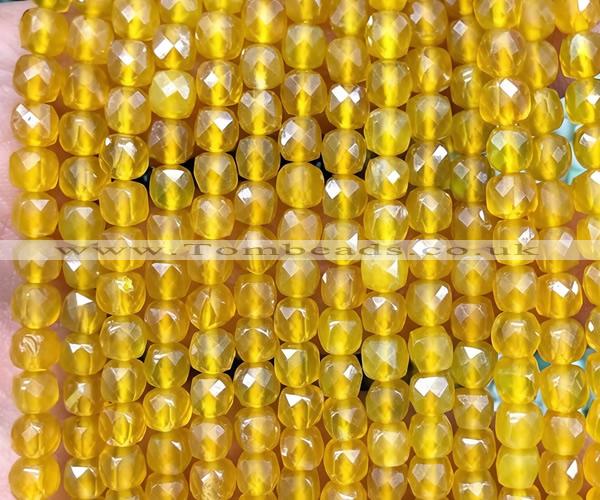 CCU1887 15 inches 4mm faceted cube yellow agate beads
