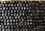 CCU1890 15 inches 4mm faceted cube black agate beads