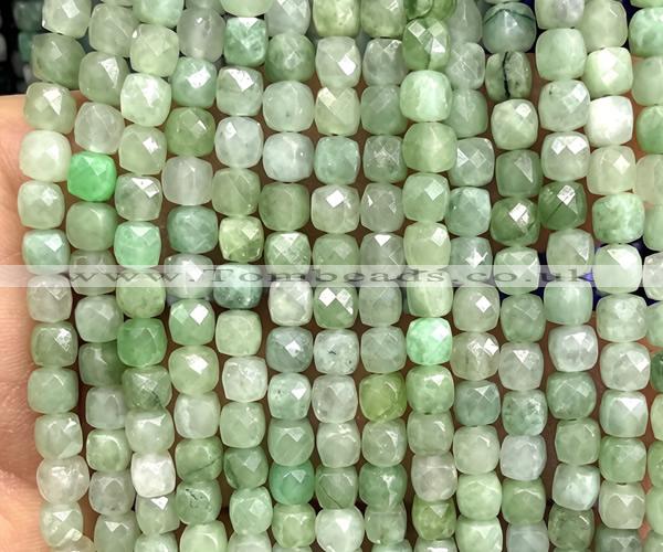 CCU1897 15 inches 4mm faceted cube green jadeite beads