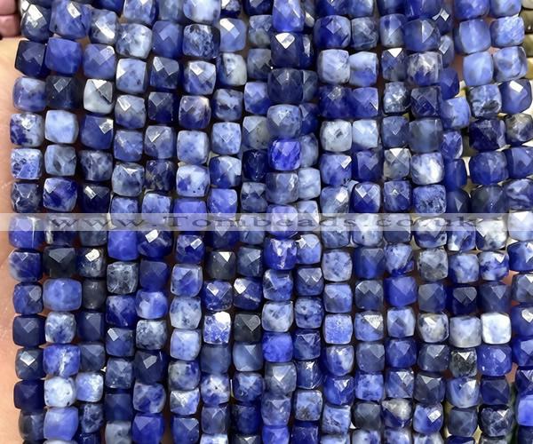 CCU1911 15 inches 4mm faceted cube sodalite gemstone beads