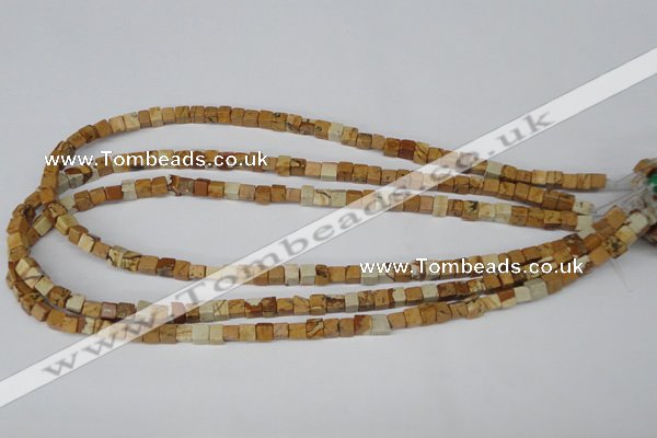 CCU29 15.5 inches 5*5mm cube picture jasper beads wholesale