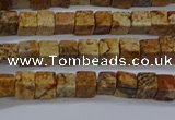 CCU309 15.5 inches 4*4mm cube picture jasper beads wholesale