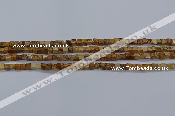 CCU309 15.5 inches 4*4mm cube picture jasper beads wholesale