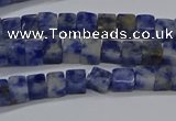 CCU313 15.5 inches 4*4mm cube blue spot stone beads wholesale